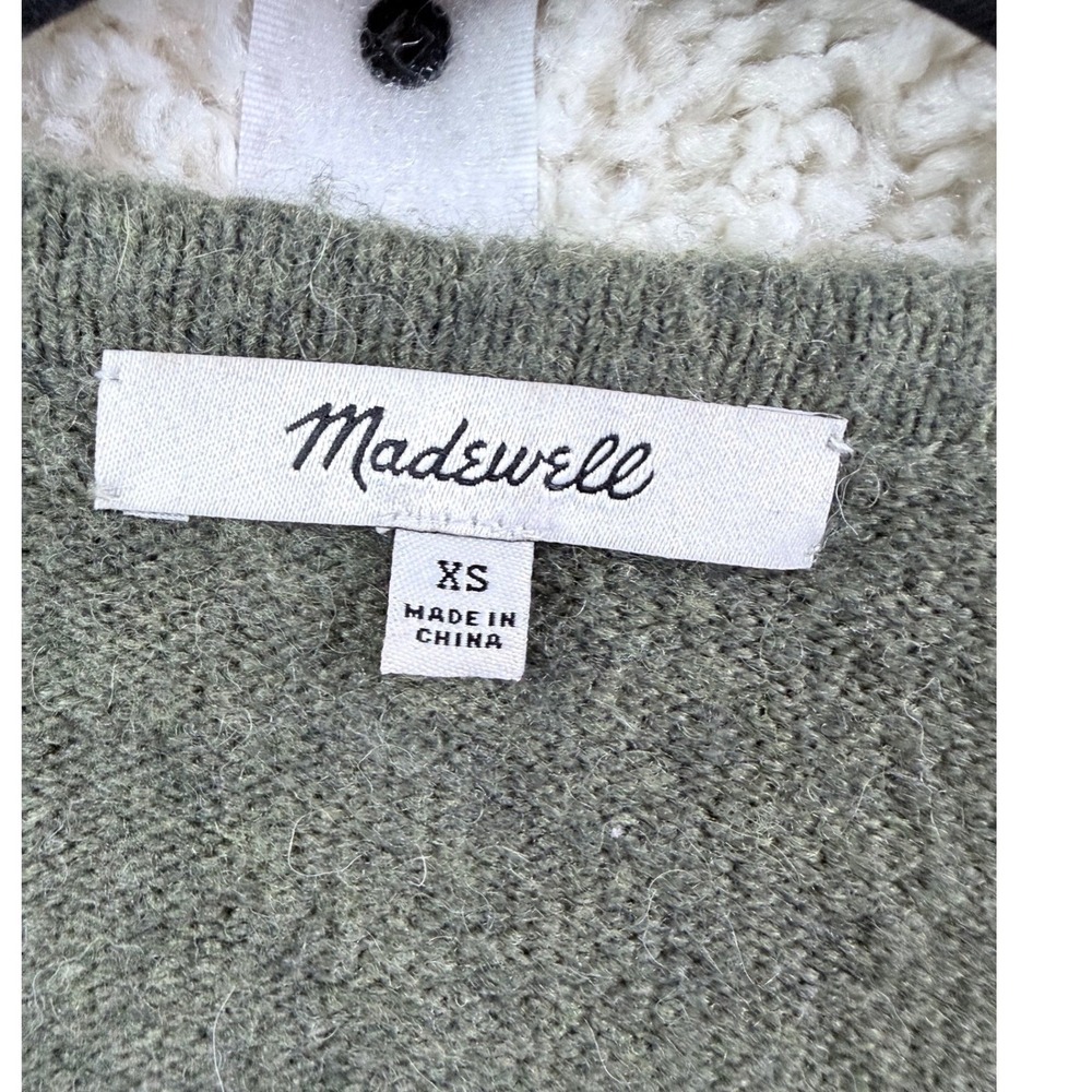 Womens XS Madewell Cardigan Sweater Green Merino Wool Alpaca Longline Open Front